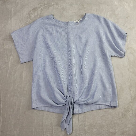 Madewell Blue & White Button-Back Women's Striped Tie Tee | Size M - Picture 3 of 9